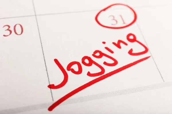 Napisany plan Jogging na tło strony Kalendarz — Zdjęcie stockowe