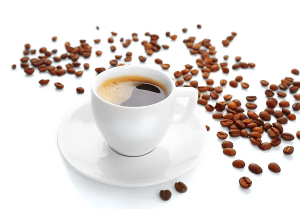 Kopp kaffe på vitt bord — Stockfoto