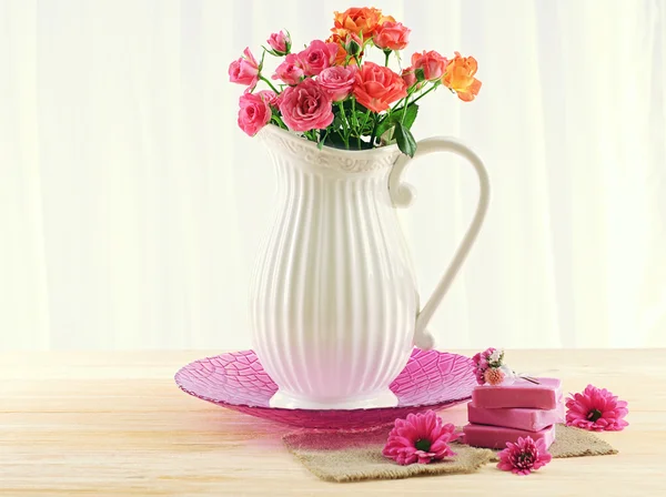 Set for washing face on table on light background — Stock Photo, Image