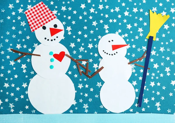 Handmade snowmen on bright background — Stock Photo, Image