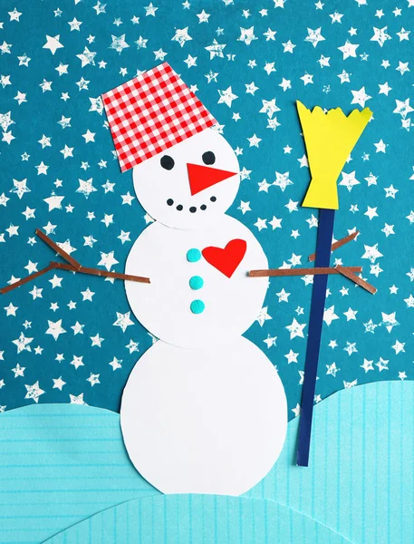 Handmade snowman on bright background — Stock Photo, Image