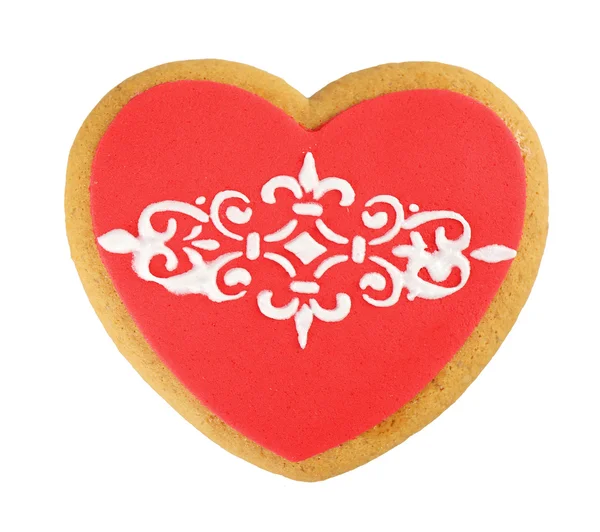 Galleta en forma de corazón para el día de San Valentín aislado en blanco —  Fotos de Stock