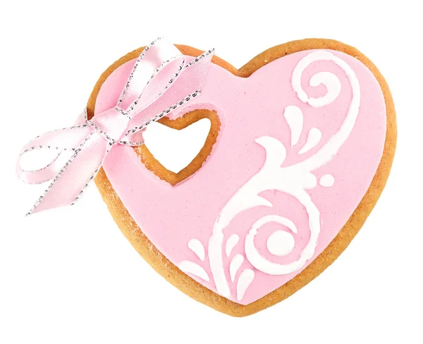 Heart shaped cookie for valentines day isolated on white — Stock Photo, Image