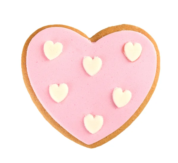 Heart shaped cookie for valentines day isolated on white — Stock Photo, Image