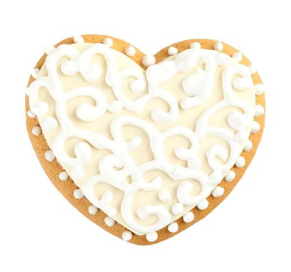 Heart shaped cookie for valentines day isolated on white — Stock Photo, Image