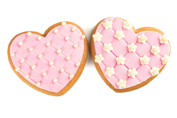 Biscoitos em forma de coração para dia dos namorados isolados em branco — Fotografia de Stock