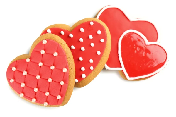 Galletas en forma de corazón para el día de San Valentín aisladas en blanco —  Fotos de Stock