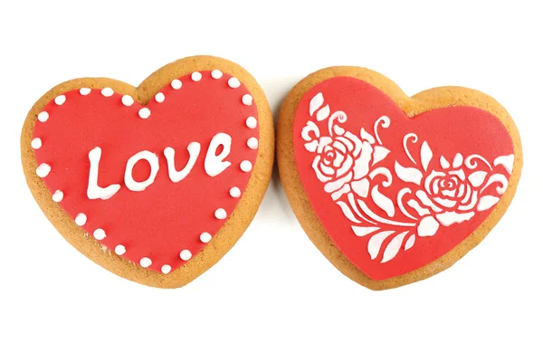 Galletas en forma de corazón para el día de San Valentín aisladas en blanco —  Fotos de Stock