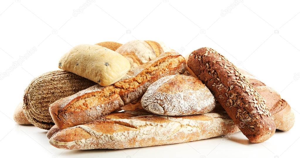 Different fresh bread, isolated on white