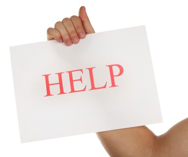 Kağıdın yardımıyla erkek elinde beyaz izole işareti