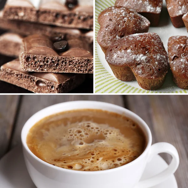 Кофе и шоколад, вкусный коллаж — стоковое фото