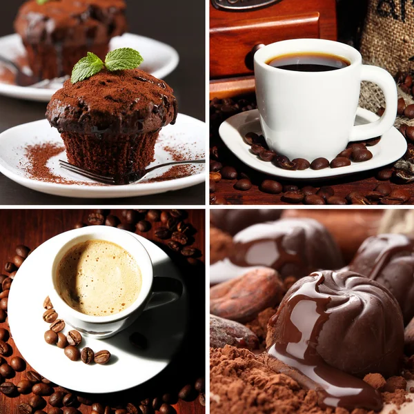 Kaffe och choklad, välsmakande collage — Stockfoto