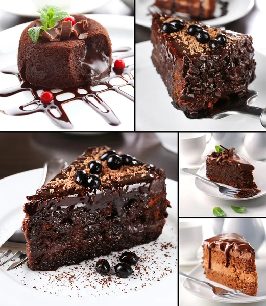 Kollázs a csokoládé desszert — Stock Fotó