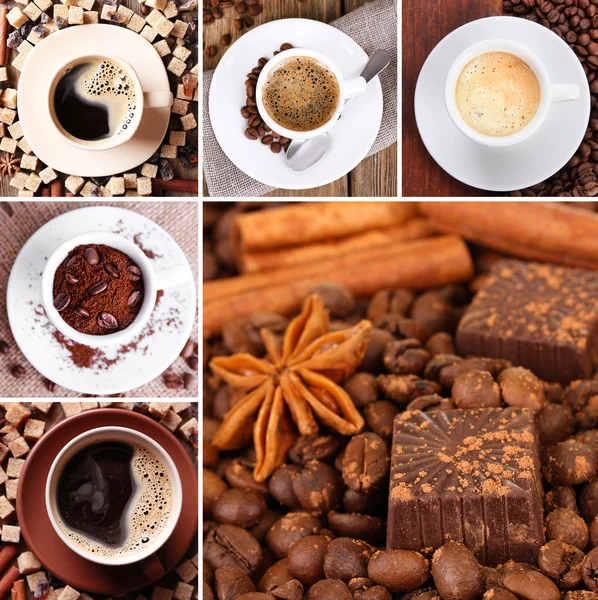 Kaffe och choklad i collage — Stockfoto