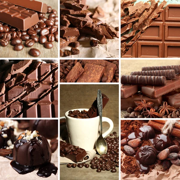 Café y chocolate, sabroso collage — Foto de Stock