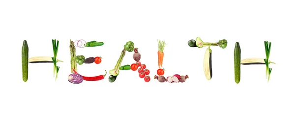 Słowo zdrowia z warzyw na białym tle — Zdjęcie stockowe