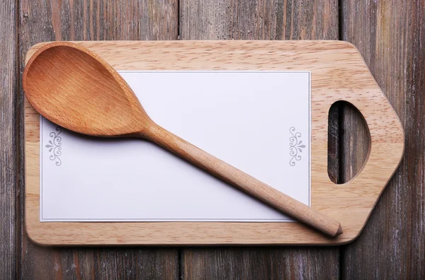 Cutting board with menu sheet of paper — Stock Photo, Image