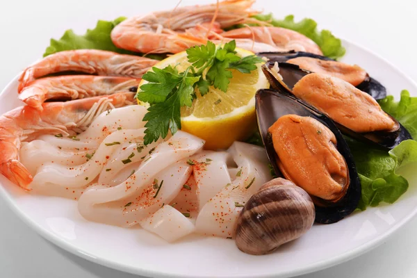 Tasty seafood on plate close-up — Stock Photo, Image