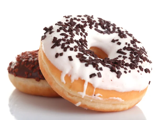 Leckere Donuts mit Zuckerguss isoliert auf weiß — Stockfoto