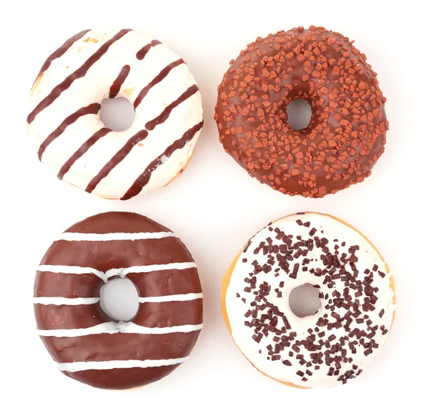 Heerlijke donuts met suikerglazuur geïsoleerd op wit — Stockfoto