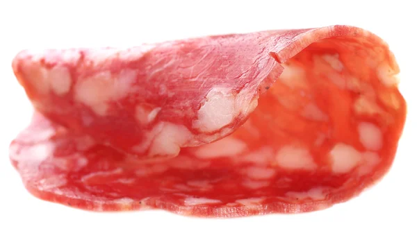 Fatia de salame isolado no fundo branco — Fotografia de Stock