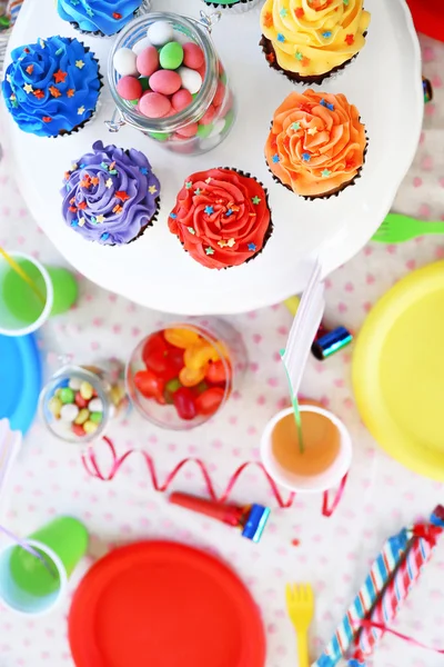 Prepared birthday table with sweets for children party