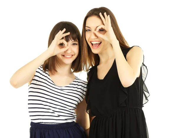 Duas meninas bonitas isoladas no branco — Fotografia de Stock