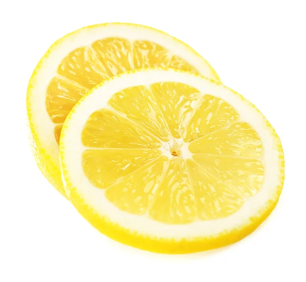 Fatias suculentas de limão isoladas em branco — Fotografia de Stock