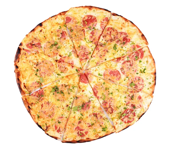 Pizza savoureuse isolée sur blanc — Photo