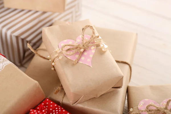 Beautiful gift boxes close-up. Valentine Day concept — Stock Photo, Image