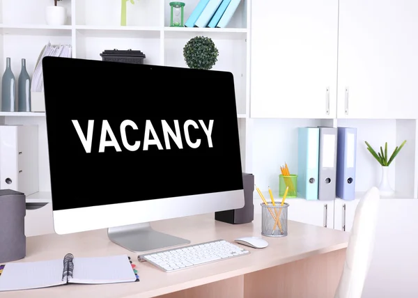 Office workplace with vacancy sign — Stock Photo, Image