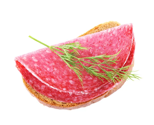 Sandwich with salami and dill isolated on white — Stock Photo, Image