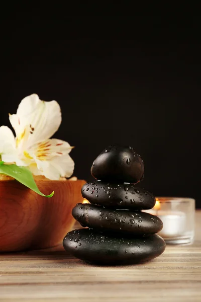 Spa still life on wooden table on black background — Stock Photo, Image