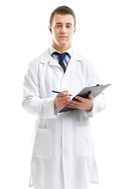 Erkek beyaz izole Pano tutan doktor