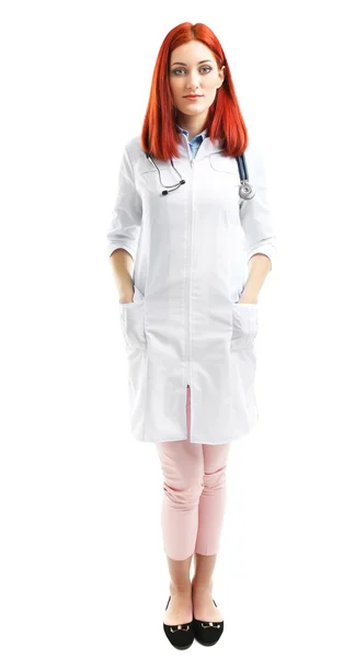 Junge schöne Ärztin isoliert auf weiß — Stockfoto