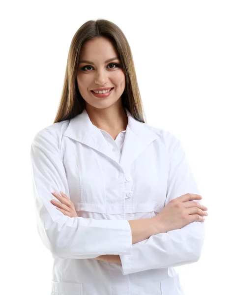 Jovem médico bonito isolado no branco — Fotografia de Stock