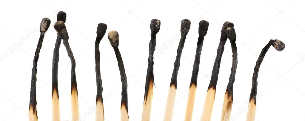 Burnt matches isolated on white