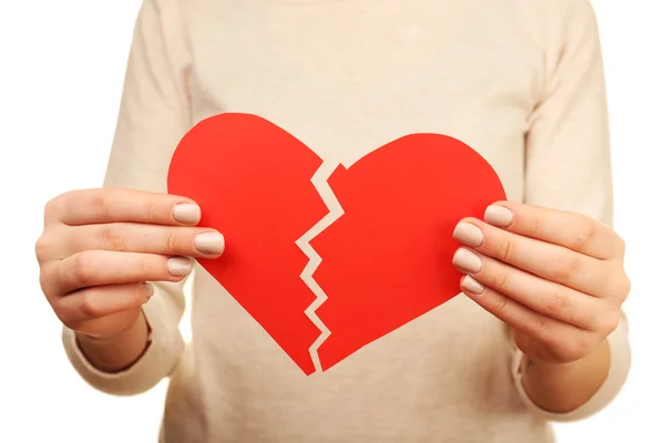 Woman holding broken heart close up — Stock Photo, Image