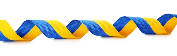 Colorful blue-yellow fabric ribbon  isolated on white — Stock Photo, Image