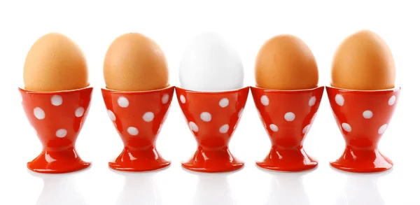 Huevos cocidos en soportes aislados sobre blanco —  Fotos de Stock