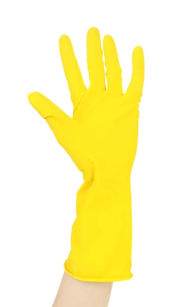 Rubber glove on hand, isolated on white — Stock Photo, Image