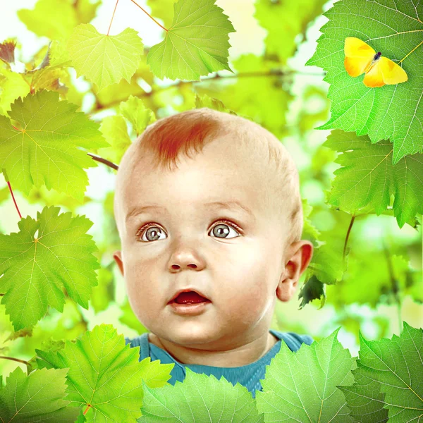 Cute baby boy on natural background — Stock Photo, Image