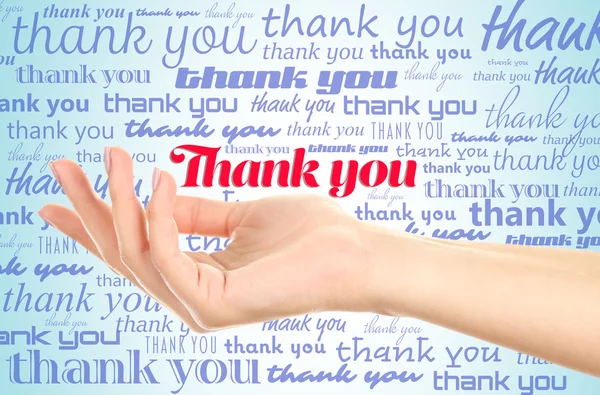 Hand with phrase Thank You on color background — Stock Photo, Image