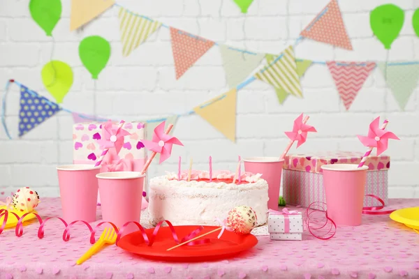 Prepared birthday table for children party — Stock Photo, Image