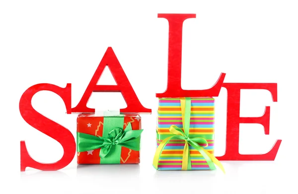 Sale with gifts isolated on white — Stock Photo, Image