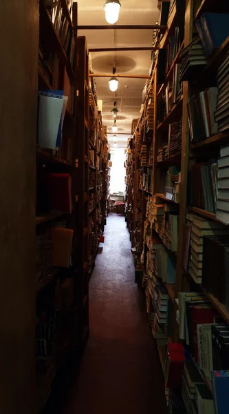 Muitos livros na estante da biblioteca — Fotografia de Stock
