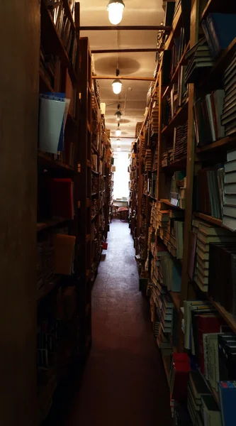 Many books on bookshelf in library — Stock Photo, Image