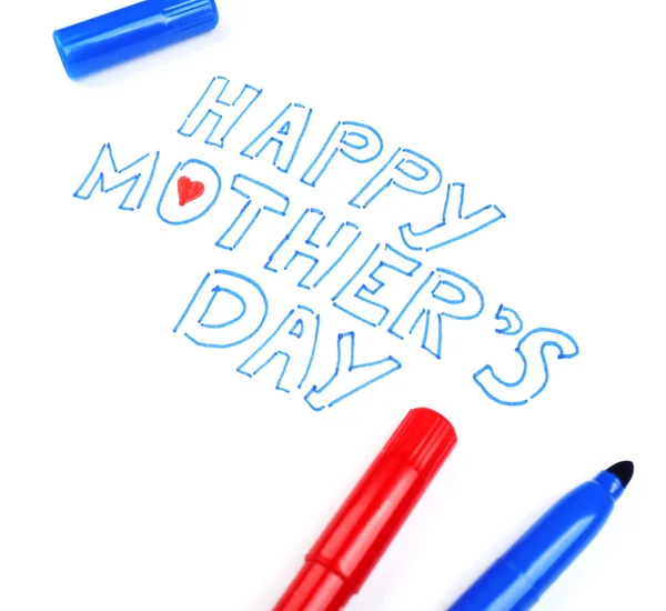 Happy Mothers Day bericht geschreven op papier en markers close-up — Stockfoto