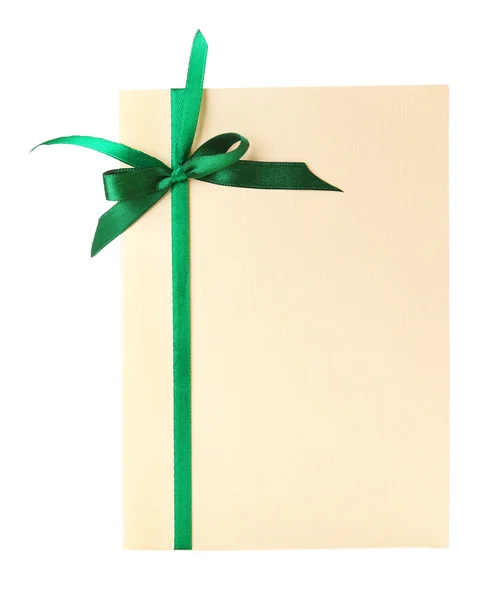 Díszített zöld íj elszigetelt fehér kártya — Stock Fotó