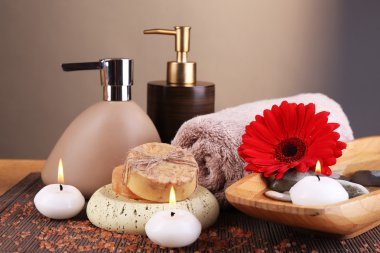 kaplıca tedavisi açık renk arka plan üzerinde ahşap masa üzerinde bileşimi